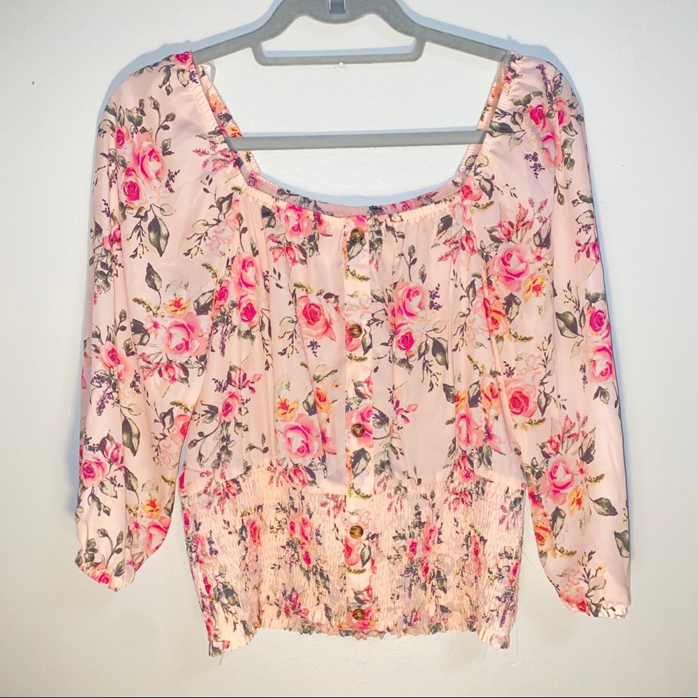 NOBO Pink Floral Ruched Top/Blouse NWOT